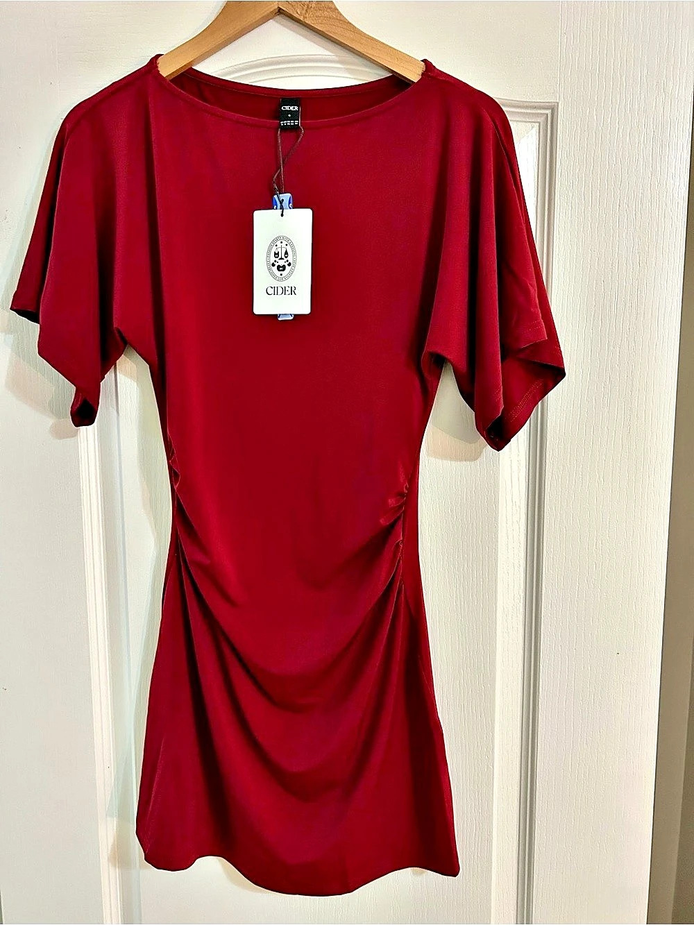 Cider Ruched Mini Dress in Red NWT